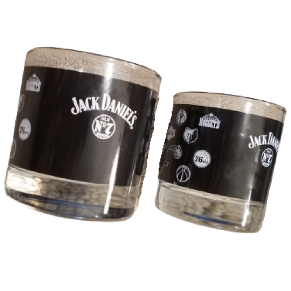 Jack Daniels NBA Logos Whiskey Tumblers | Black / Clear | Liquor Glasses Alcohol